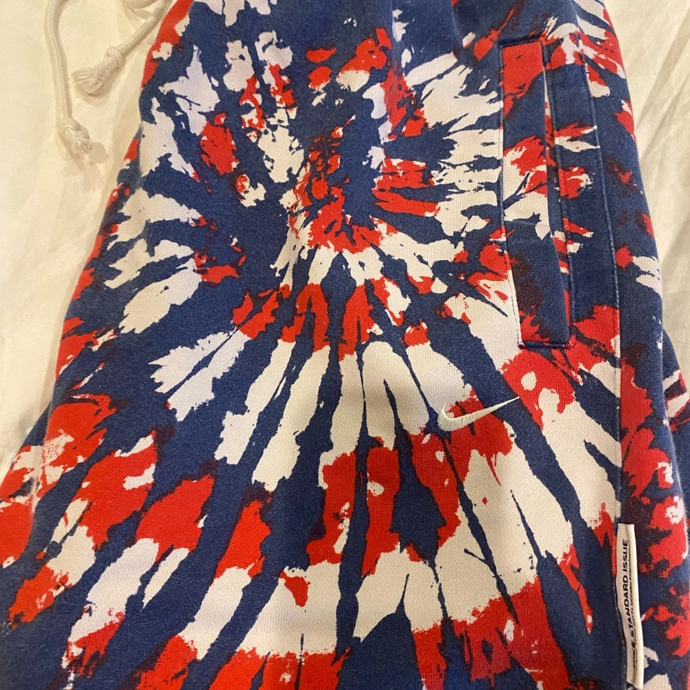 Red and Blue Tie-Dye Shorts